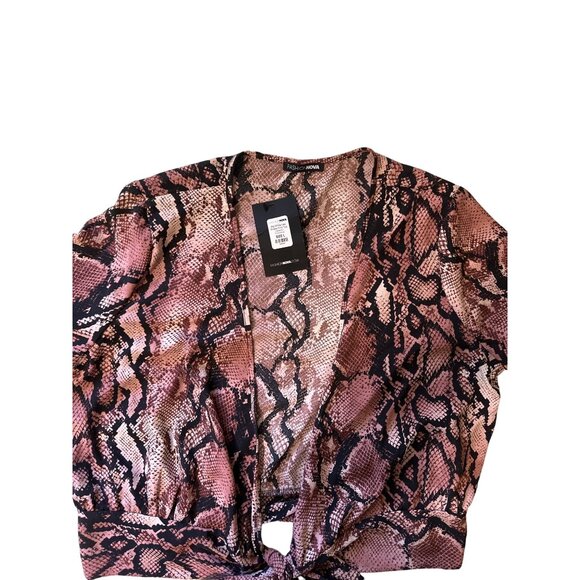 💖Fashion Nova, black and pink snake print long sleeve blouse - Picture 4 of 7